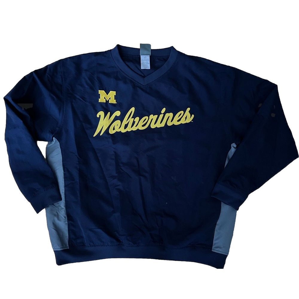 University of Michigan Wolverines Pullover Jacket Mens‎ Large Maize Blue Pockets